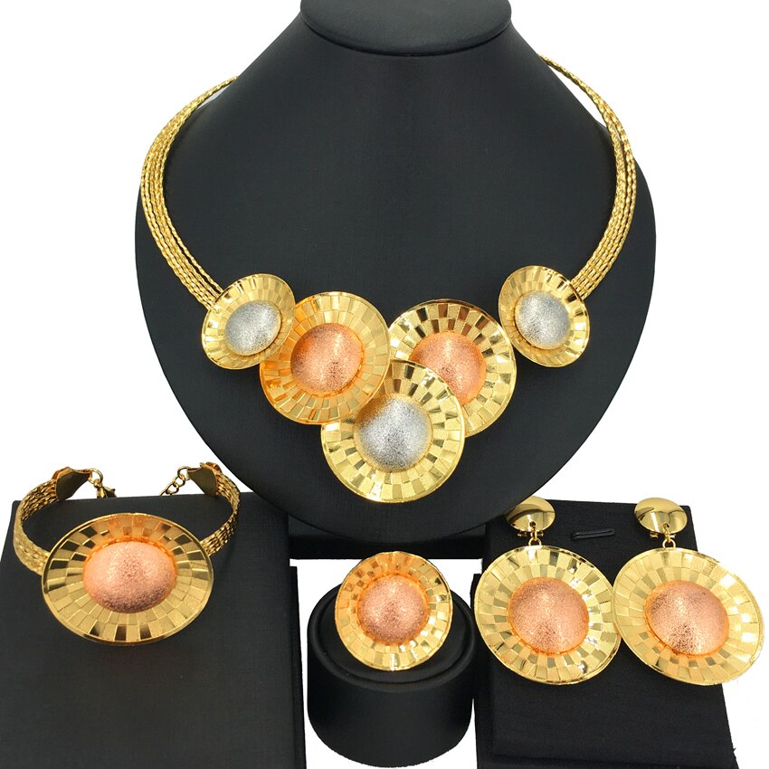 Experience the epitome of luxury with our Fashion African Dubai Gold Plated Jewelry Set, featuring a stunning all-copper hollow surround necklace