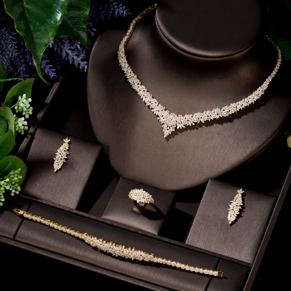 Trendy Wedding Necklace Earrings Set for Women Full AAA Cubic Zirconia Jewelry Sets