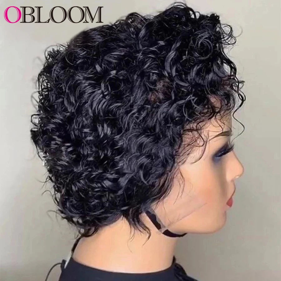 Curly Human Hair Pixie Cut Wig 13x4 Lace Front  Wigs 250% Short Bob Wig Remy Brazilian Hair Curly Short Wig