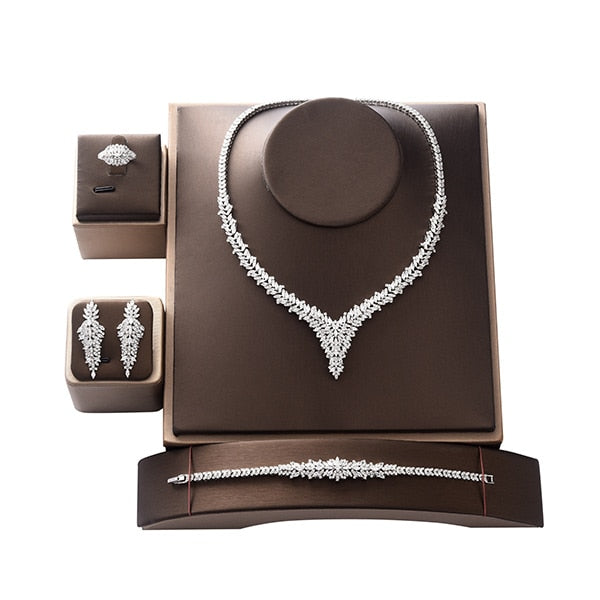 Trendy Elegant Luxury Wedding Bridal Necklace Earrings Ring And Bracelet Jewelry
