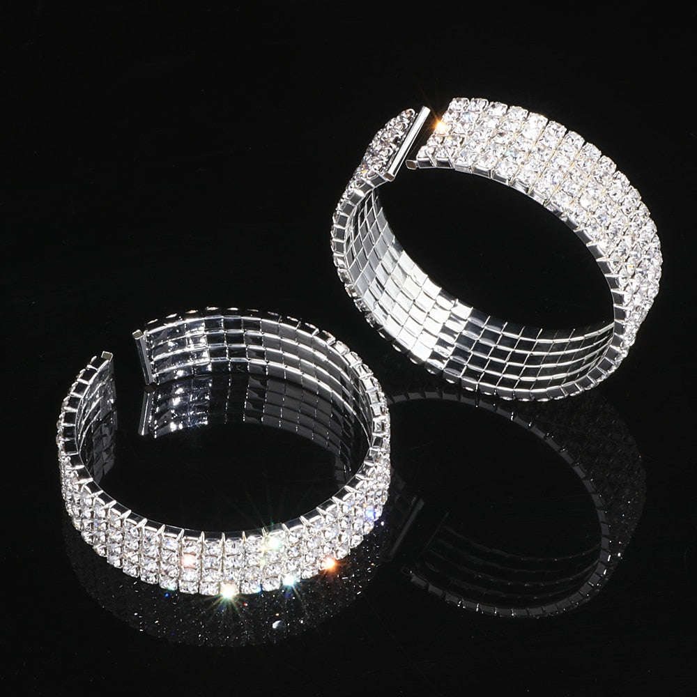 Classic Elegant Tassel Crystal Bridal Jewelry Sets African Rhinestone Wedding Necklace Earrings Bracelet Sets WX081
