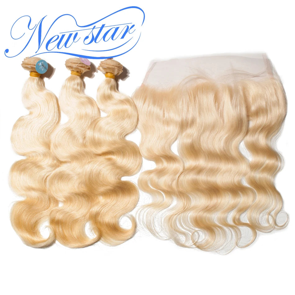 Brazilian Human Hair 613 Body Wave Bundles With Frontal 3 Pcs Blonde Remy Human Hair Weave Extension And 13x4 Closure