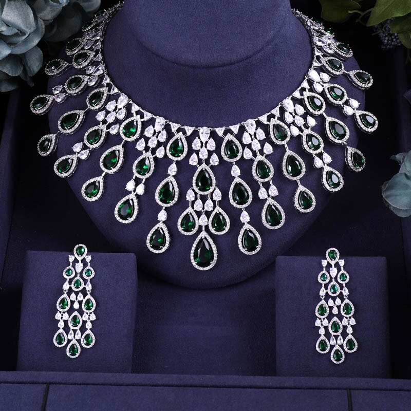 African 2 pcs Bridal Zirconia Jewelry Sets For Women Party, Luxury Dubai Nigeria CZ Crystal Wedding Jewelry Sets