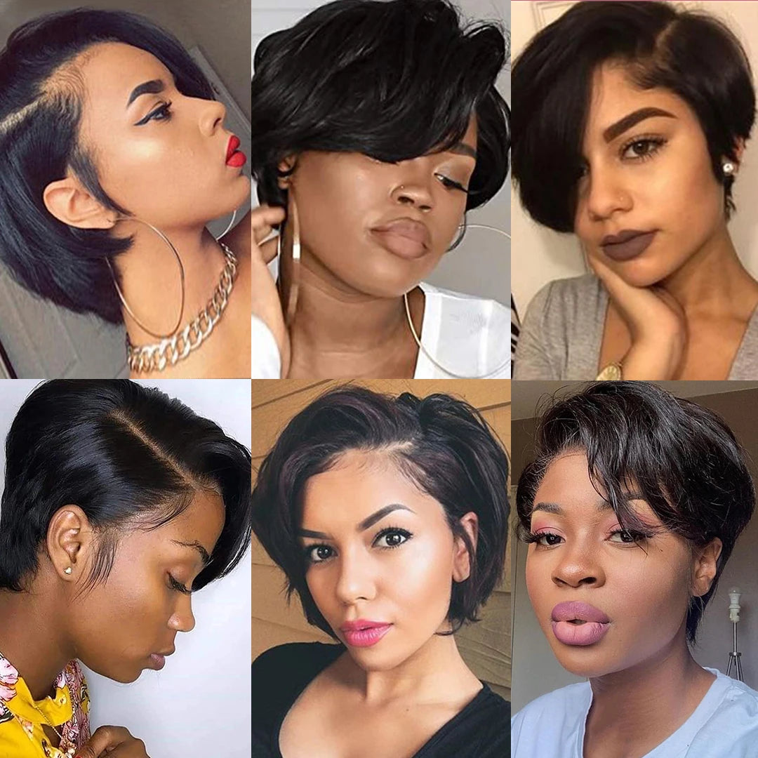 Pixie Cut Wig Human Hair Short Bob Side Part Straight Lace Front Glueless Hd Transparent Lace Frontal Wig