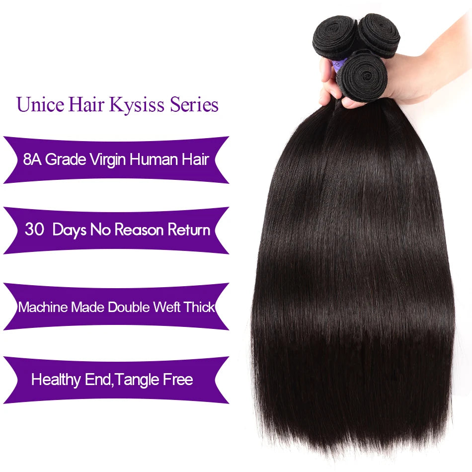 Virgin Indian Human Hair 12A Series 3 Bundles With Frontal Straight Bundles Lace Front  Bundles With Closure