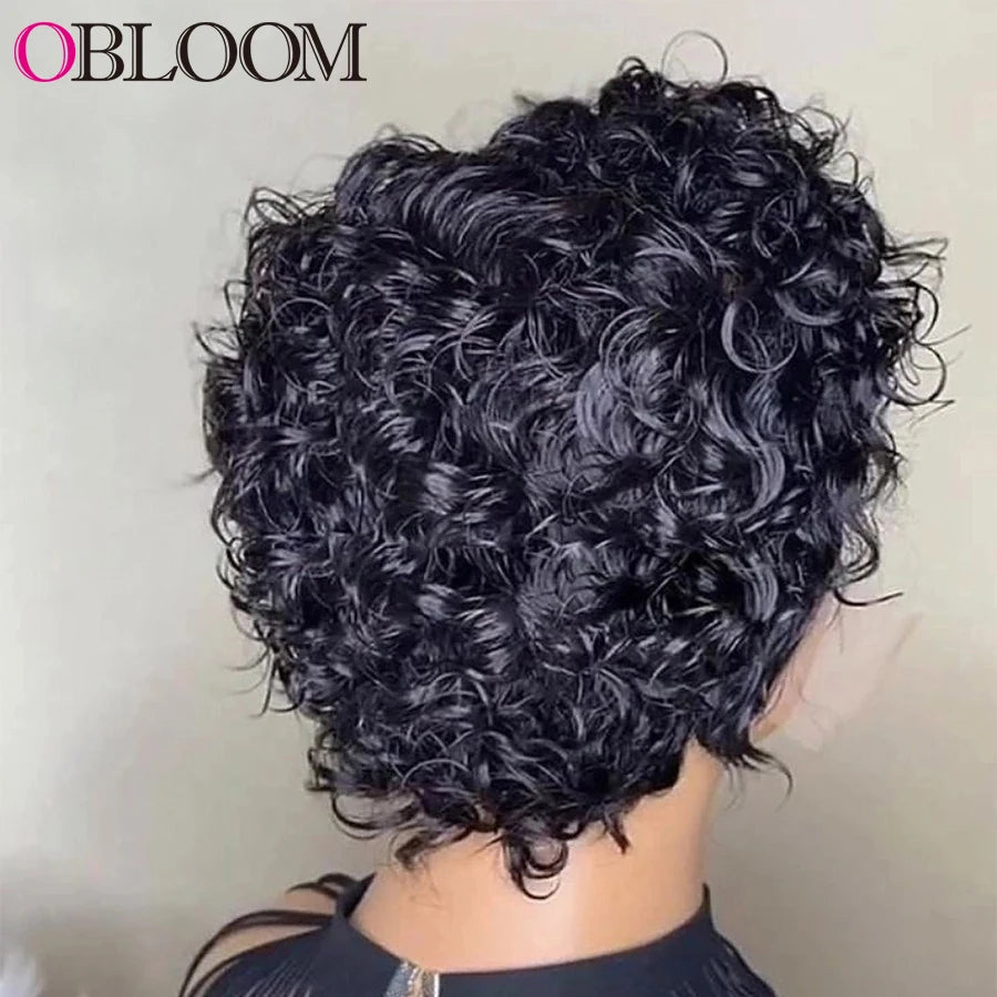 Curly Human Hair Pixie Cut Wig 13x4 Lace Front  Wigs 250% Short Bob Wig Remy Brazilian Hair Curly Short Wig