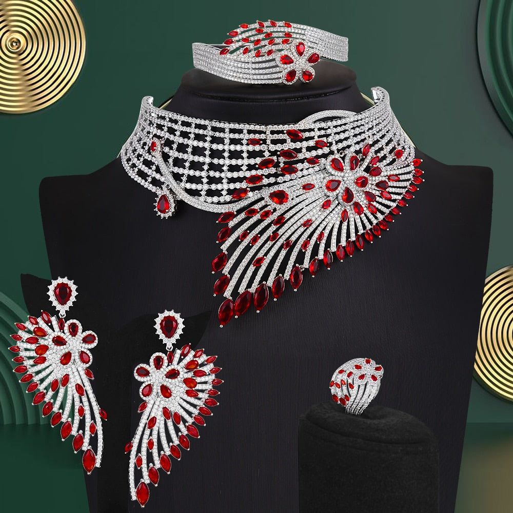 Indulge in the opulence of our exquisite 4PCS Trendy Noble Feather Jewelry Set, a stunning ensemble of necklace, bangle, earrings, and ring.