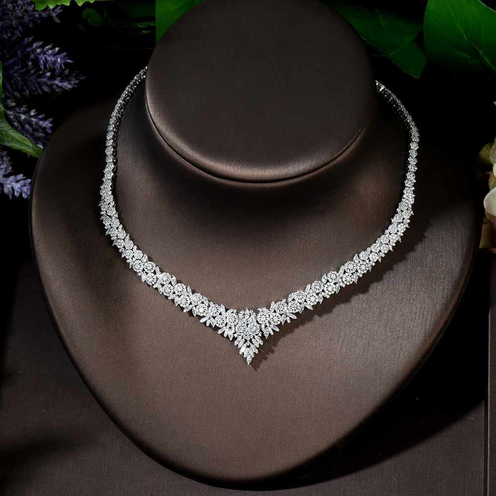Trendy Wedding Necklace Earrings Set for Women Full AAA Cubic Zirconia Jewelry Sets