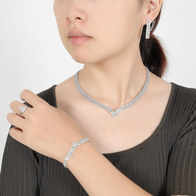 Gorgeous Bridal Jewelry Lady Party Necklace Bracelet Ring Earring Zirconia Set