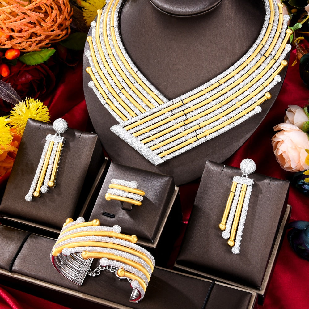 Dubai Bridal Big Jewelry Sets For Women Luxury Gorgeous Nigeria Full Zirconia CZ