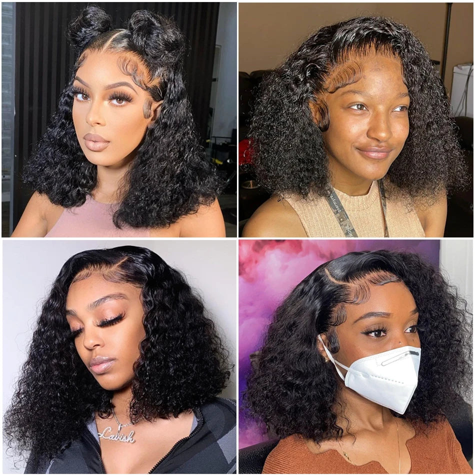 Short Bob Wigs Glueless Deep Wave Frontal Curly Lace Front Human Hair 4X4 Closure 13X4 Hd Lace Frontal Wig