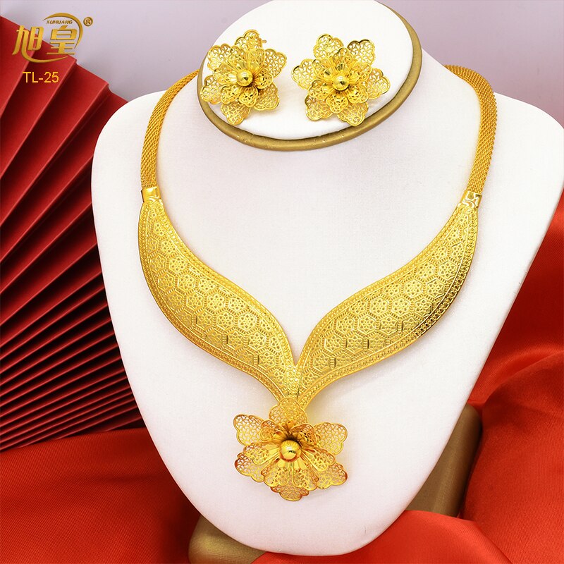 Dubai Luxury Necklace Earrings Jewelry Sets Arabic Ethiopian Nigerian  Party Choker