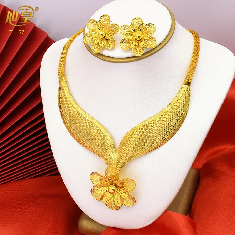 Dubai Luxury Necklace Earrings Jewelry Sets Arabic Ethiopian Nigerian  Party Choker