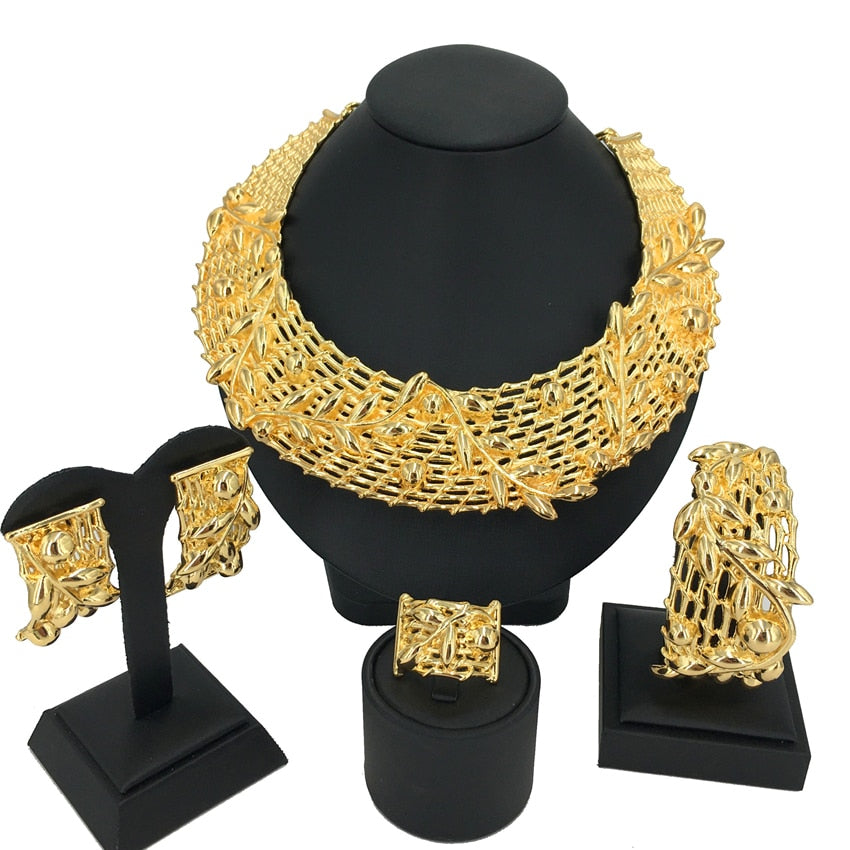 Fashion Jewelry Set Store Big Italian Gold Plated Jewelry Sets For Dubai Nigeria Women Birthday Christmas Party Gift FHK13798