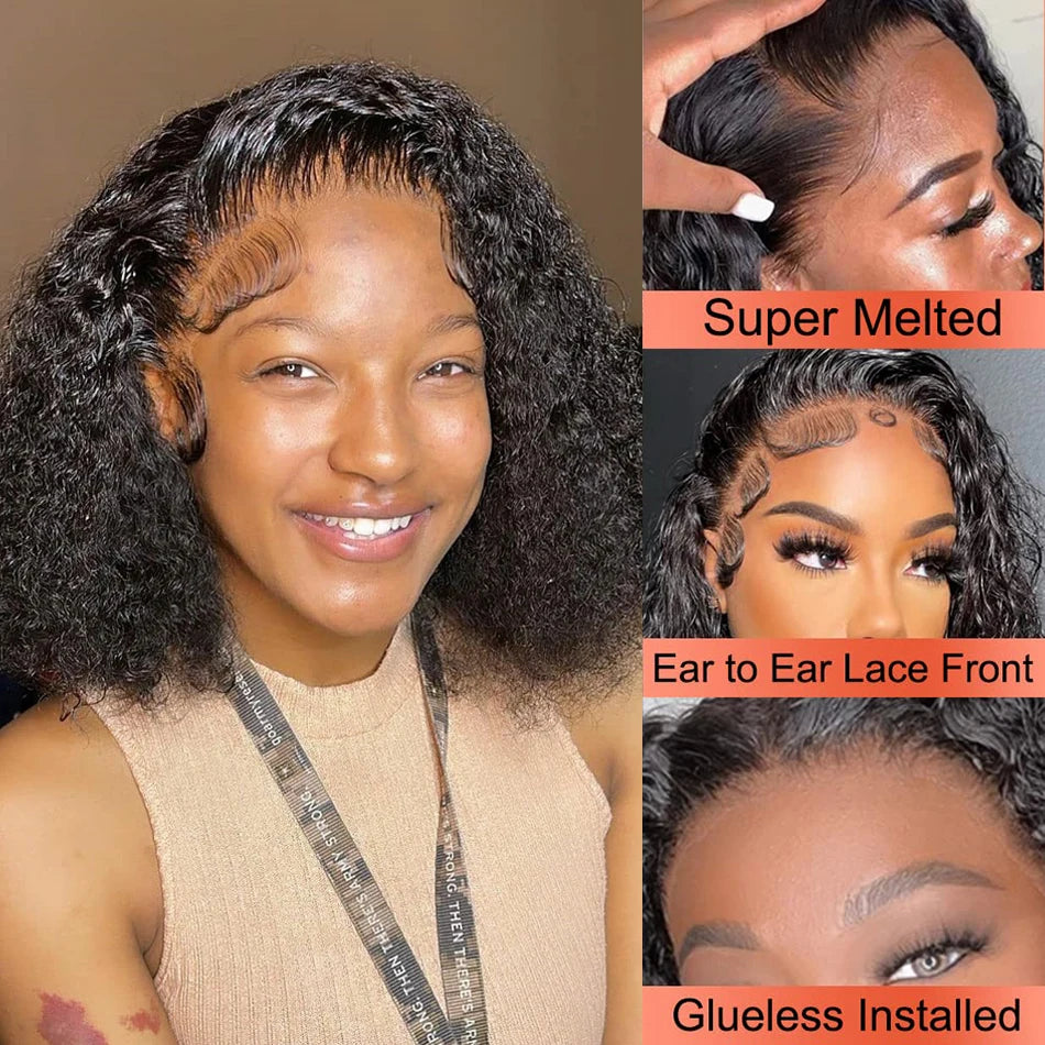 Short Bob Wigs Glueless Deep Wave Frontal Curly Lace Front Human Hair 4X4 Closure 13X4 Hd Lace Frontal Wig