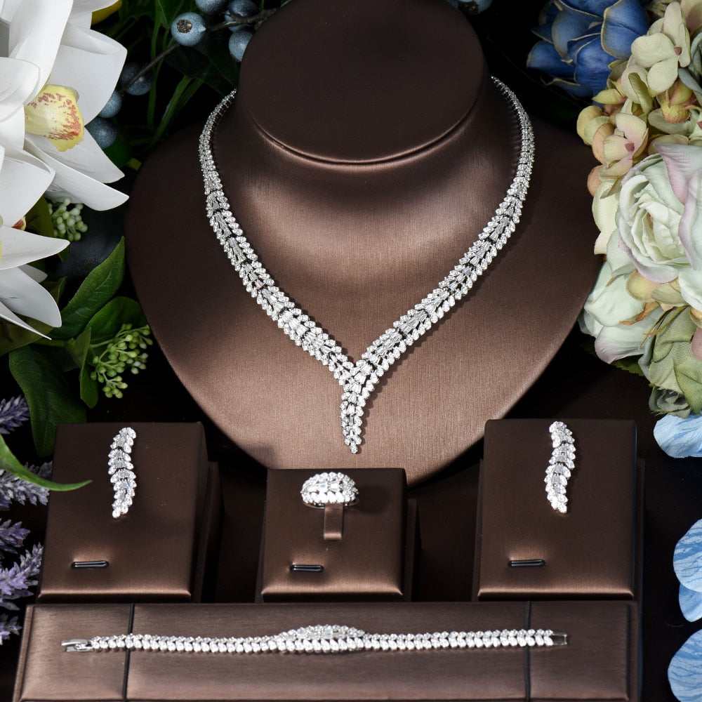 Clear Dubai Cubic Zircon Geometric Necklace And Earrings Sets