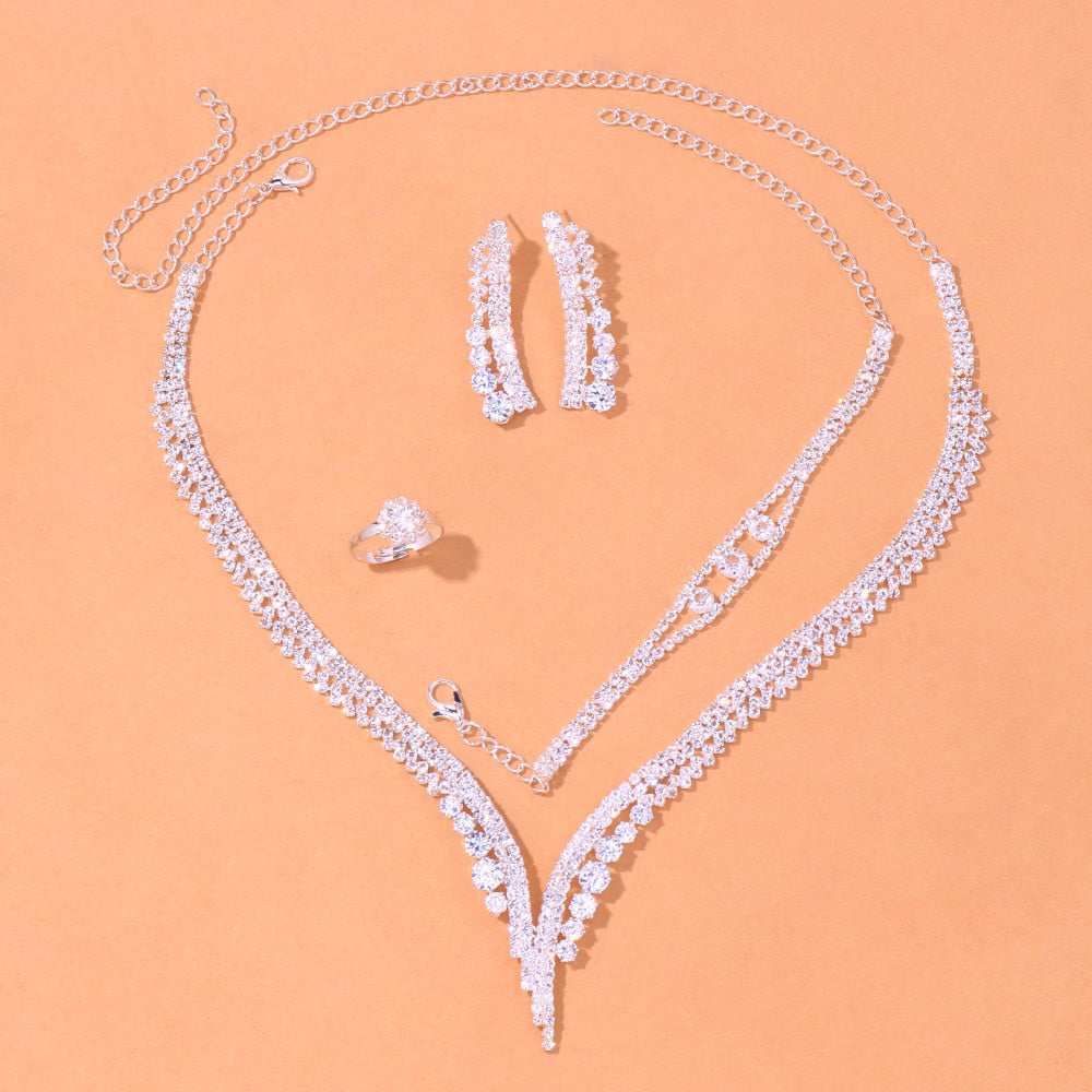 Simple Round Crystal Necklace Sets for Women Rhinestone Africa Jewelry