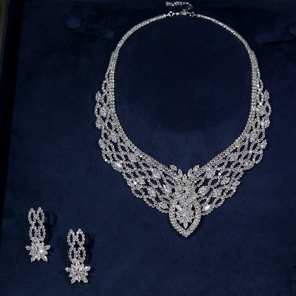 4pcs CZ Wedding Accessories Luxury Party Bride Jewelry Sets for Women with Cubic Necklace