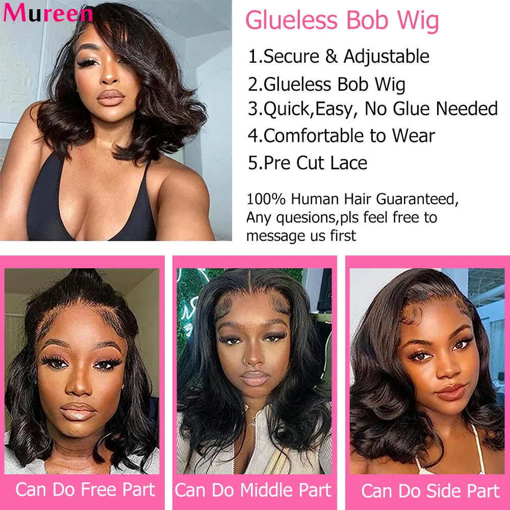Human Hair Body Wave Wear And Go Glueless Bob Wigs 4x4 Pre Cut Lace Closure Wig Human Hair