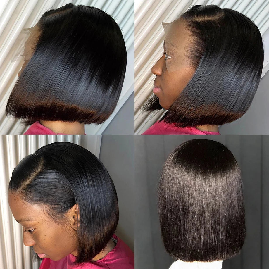 Glueless Straight Short Bob Wig Transparent 13X4 Lace Front Human Hair Pre-Plucked Natural Hair Remy Brazilian Wig