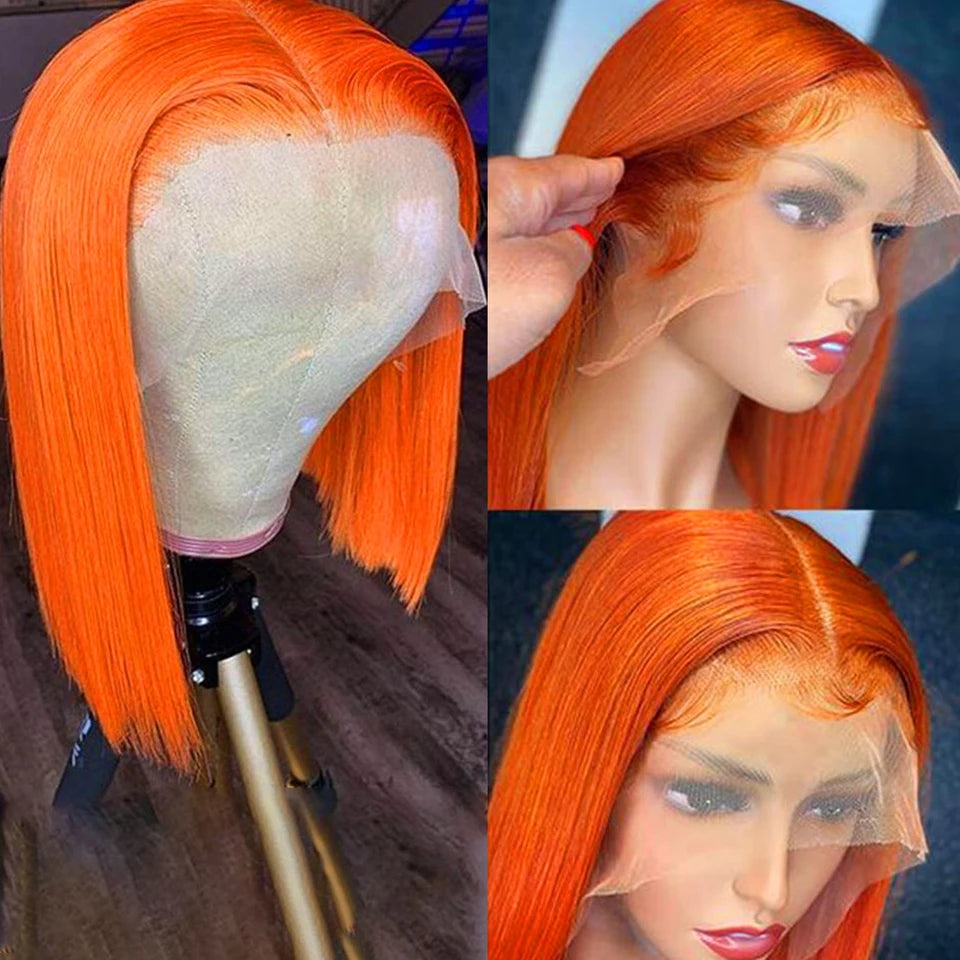 Ginger Short Bob Lace Front Wigs 100% Human Hair Wigs Bob Lace Blonde Orange Straight Brazilian Hair Closure Wig