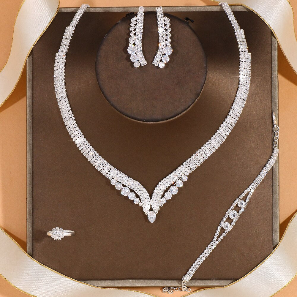 Simple Round Crystal Necklace Sets for Women Rhinestone Africa Jewelry