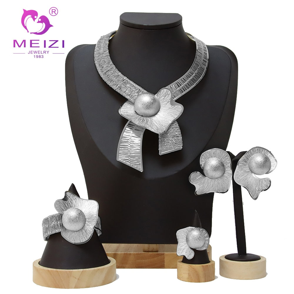 Fashion Dubai Gold Plated Necklace Bracelet Earrings Ring Jewelry Set
