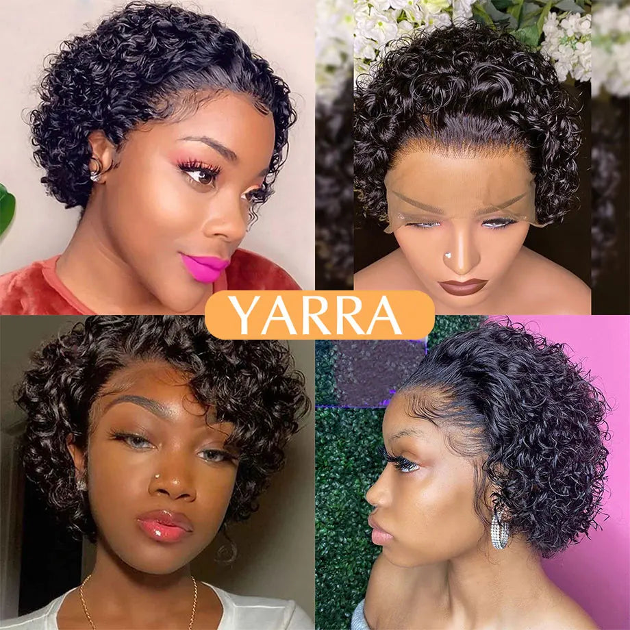 Brazilian Remy Short Pixie Cut Curly Bob Wig Human Hair 6 Inch 13x1 Transparent Lace Wig Pre-plucked Hairline
