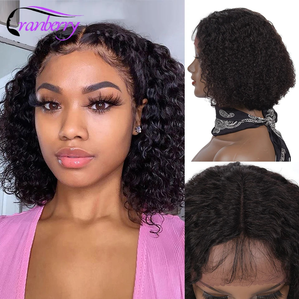 Cranberry Human Hair Brazilian Water Wave Short Curly Bob Wig 4×4 Lace Closure Wig 13x4 Lace Front Hair