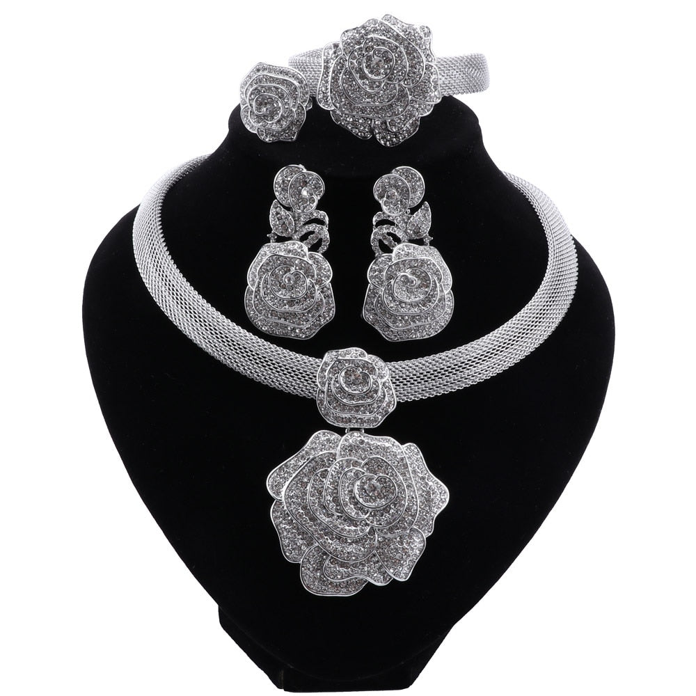 CYNTHIA Dubai Women Silver Plated Jewelry Sets African Wedding Bridal Ornament Gifts For Saudi Arab Necklace Bracelet Earrings