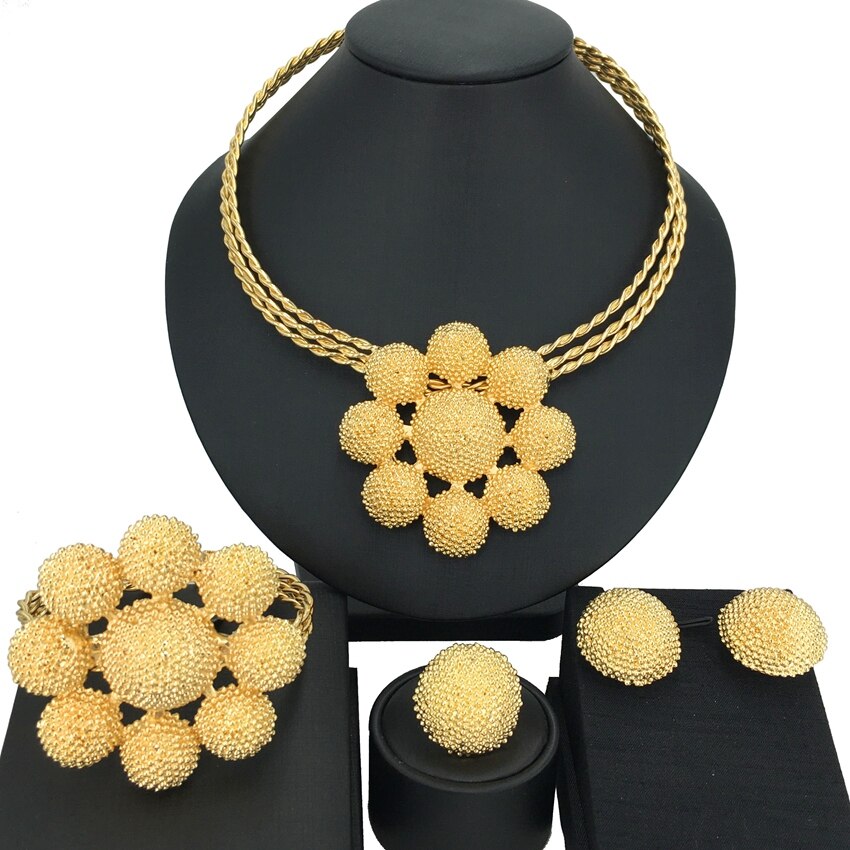 Fashion Jewelry Set Store Brazilian Gold Plated Handmade Big Flower Pendants Jewelry Sets For Women