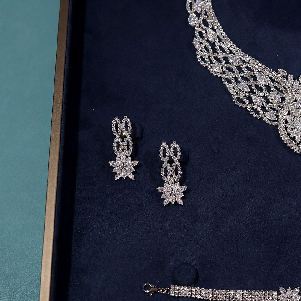 4pcs CZ Wedding Accessories Luxury Party Bride Jewelry Sets for Women with Cubic Necklace