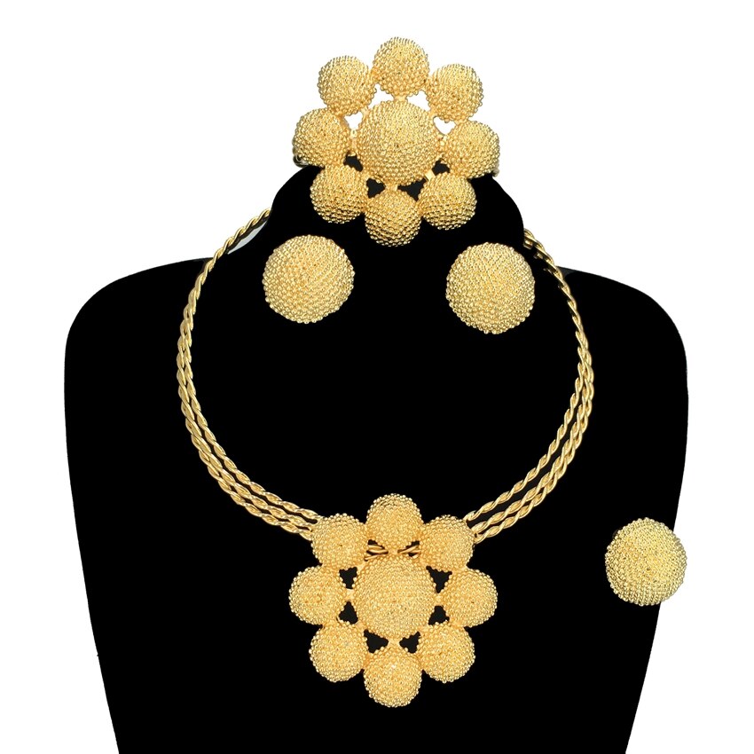 Fashion Jewelry Set Store Brazilian Gold Plated Handmade Big Flower Pendants Jewelry Sets For Women
