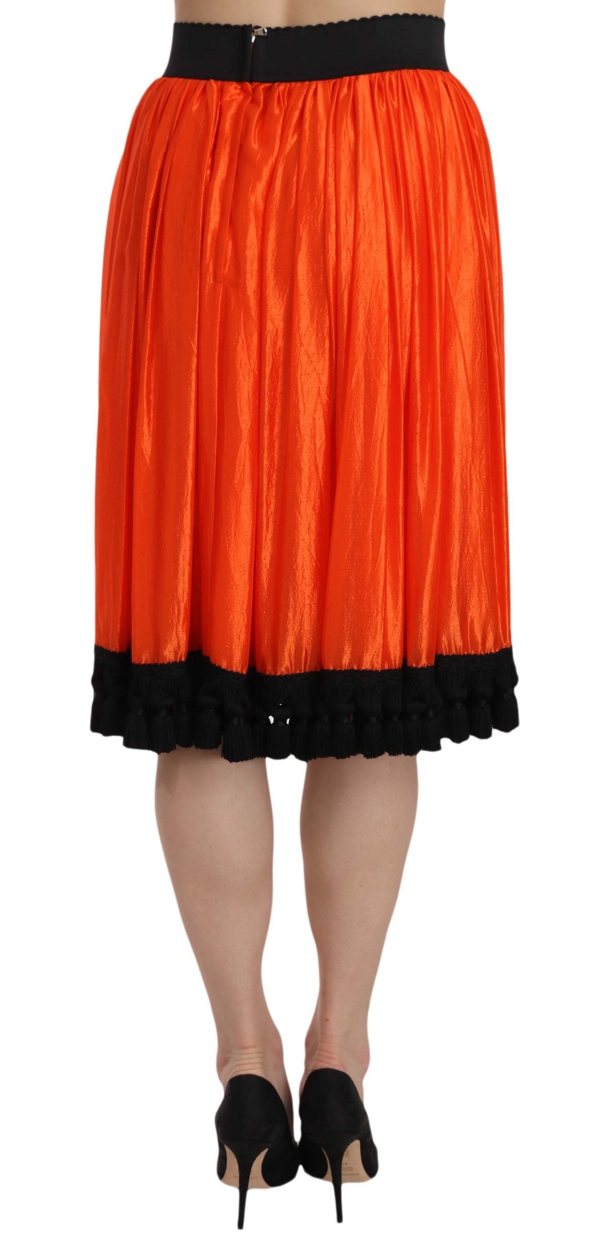 Dolce & Gabbana High-Waist Black & Orange Knee-Length Skirt