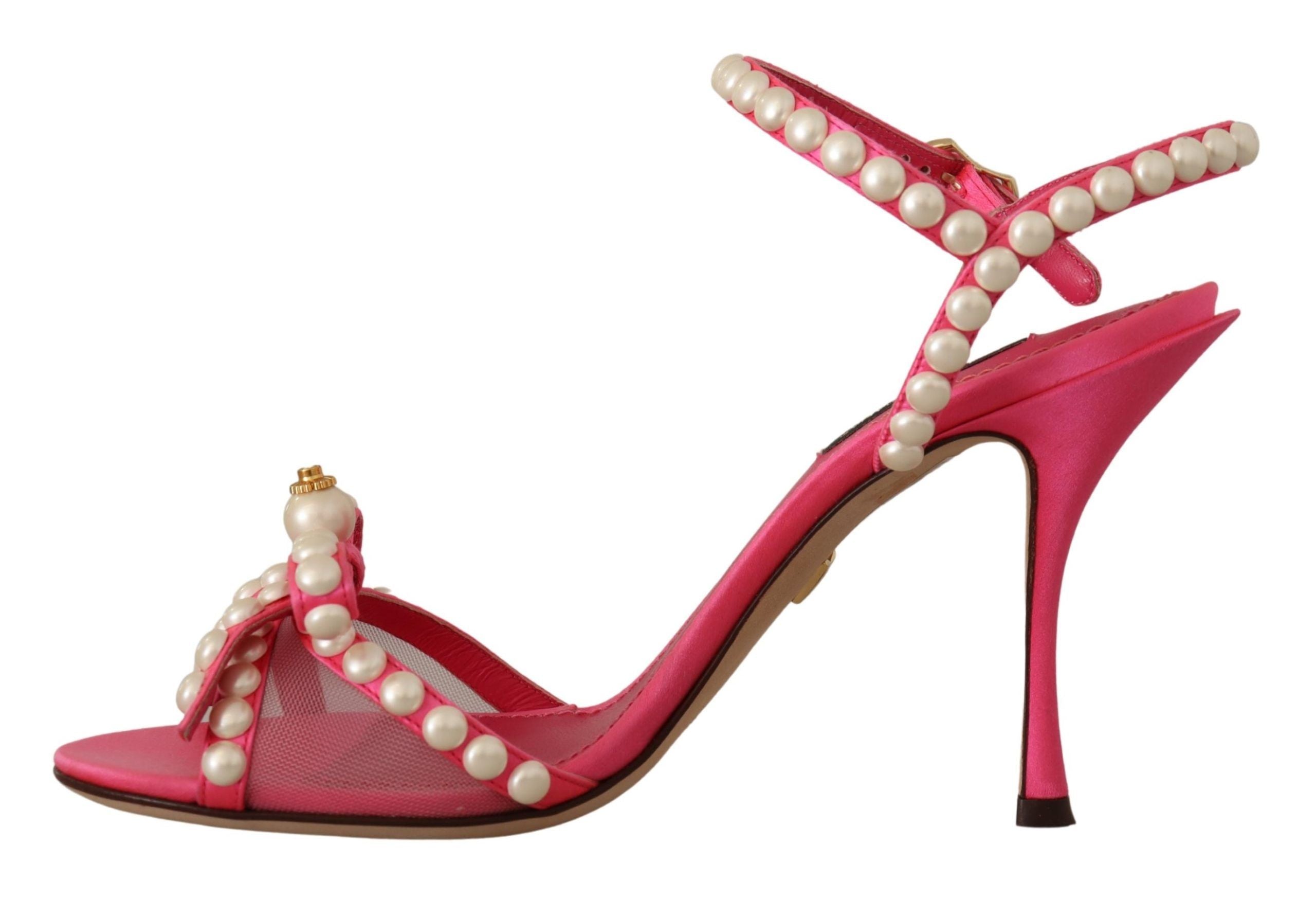 Dolce & Gabbana Elegant Pink Pearl Embellished Heels Sandals