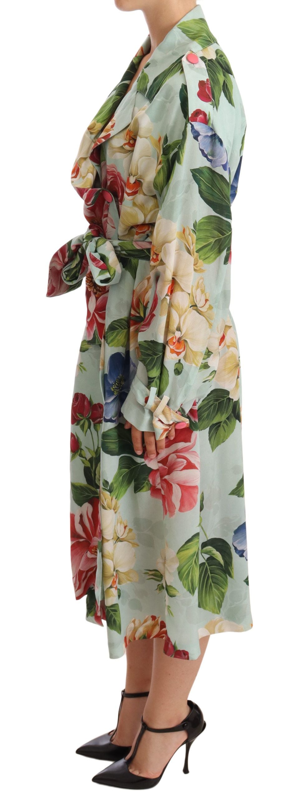 Dolce & Gabbana Elegant Floral Silk Trench Coat