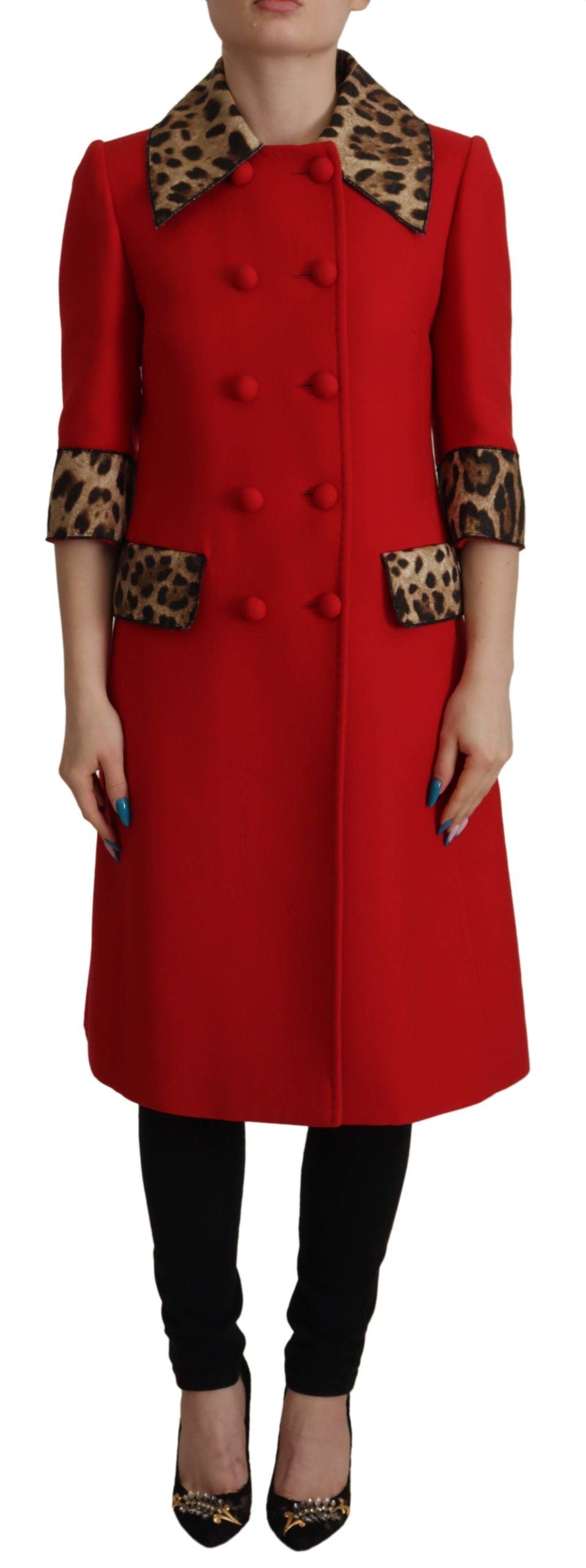 Dolce & Gabbana Elegant Red Leopard Trench Coat