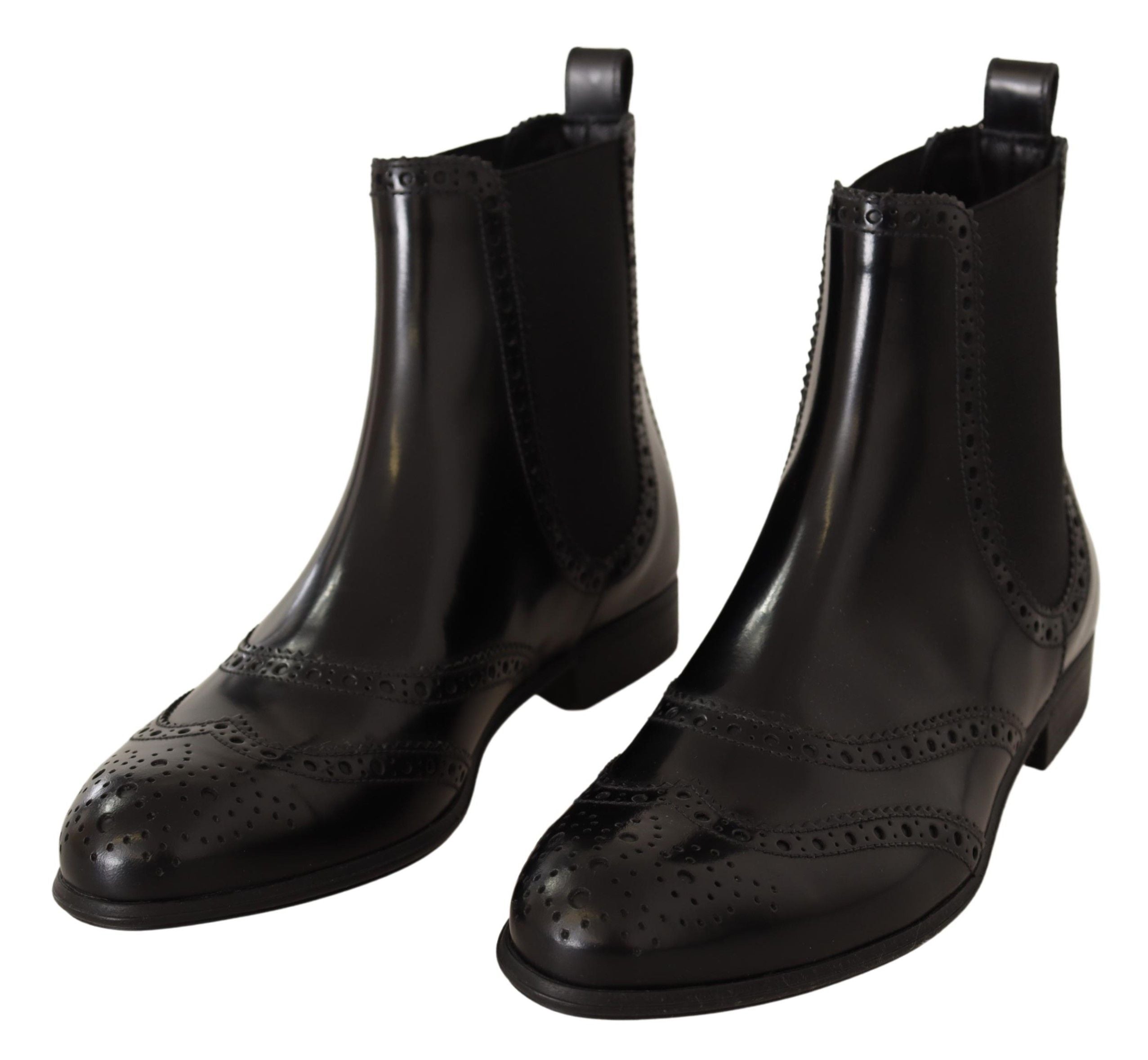 Dolce & Gabbana Elegant Black Ankle Wingtip Oxford Boots