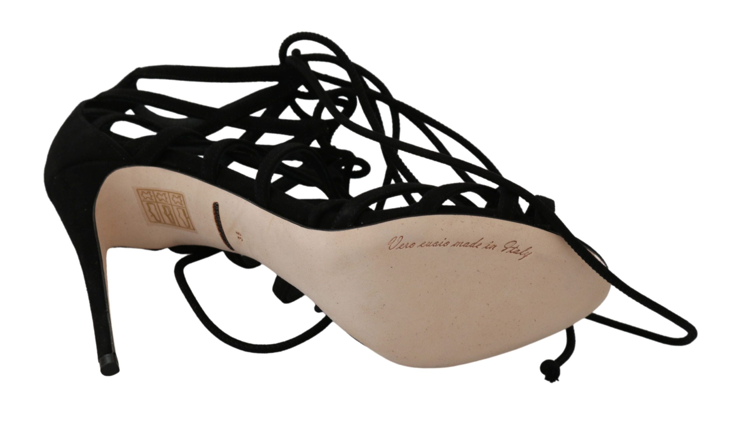Dolce & Gabbana Elegant Black Suede Stiletto Ankle Strap Sandals