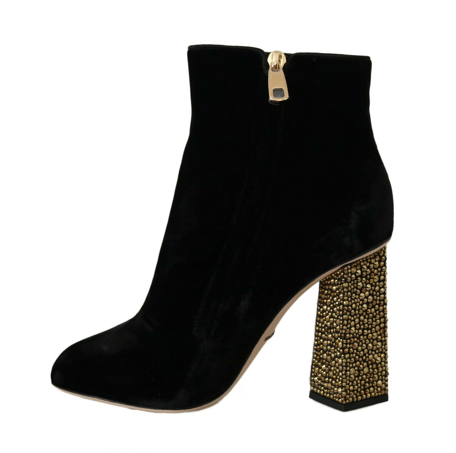 Dolce & Gabbana Elegant Velvet Ankle Boots with Crystal Heels