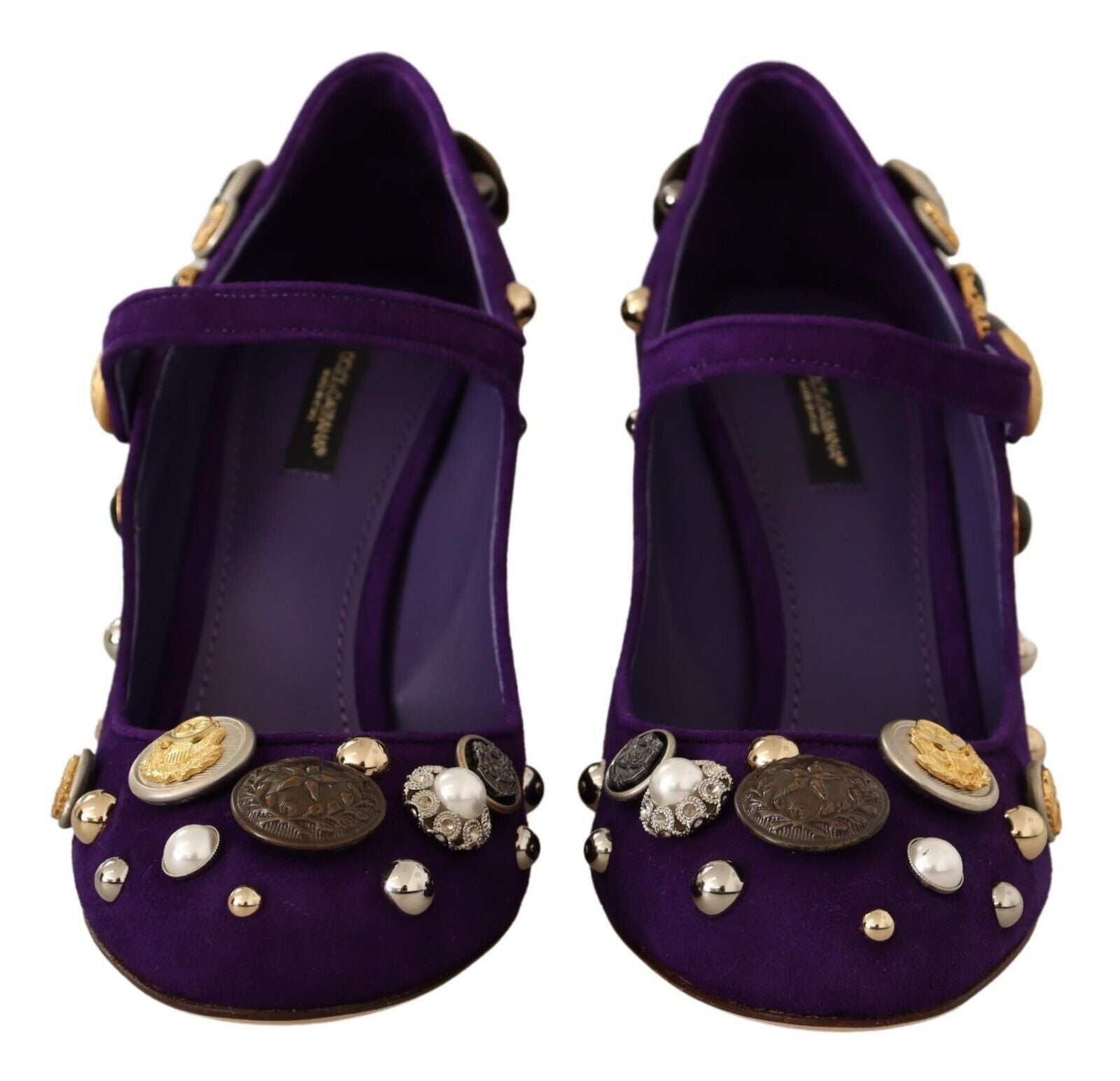Dolce & Gabbana Elegant Suede Heels with Jewel Buttons