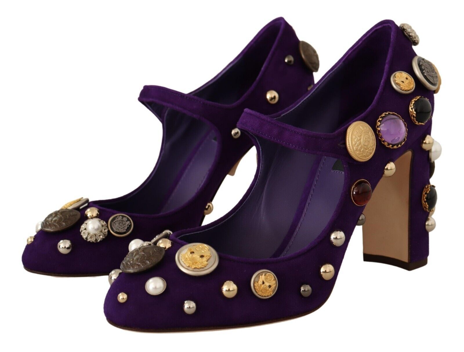 Dolce & Gabbana Elegant Suede Heels with Jewel Buttons